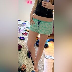 Y2k Mint Green Leaf Print Pajama Shorts